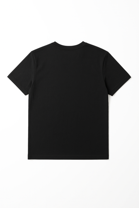Black V-Neck T-Shirt with Faux Leather Pocket