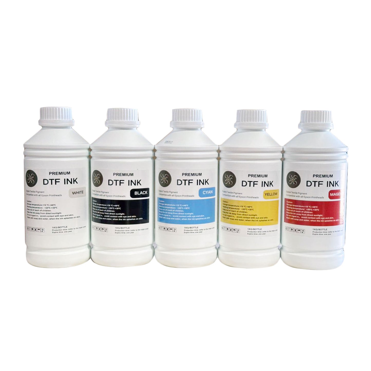 DTF Ink Bottles – 35oz | Set of 5 (CMYK + White) or Single Colors | Direct to Film Printing