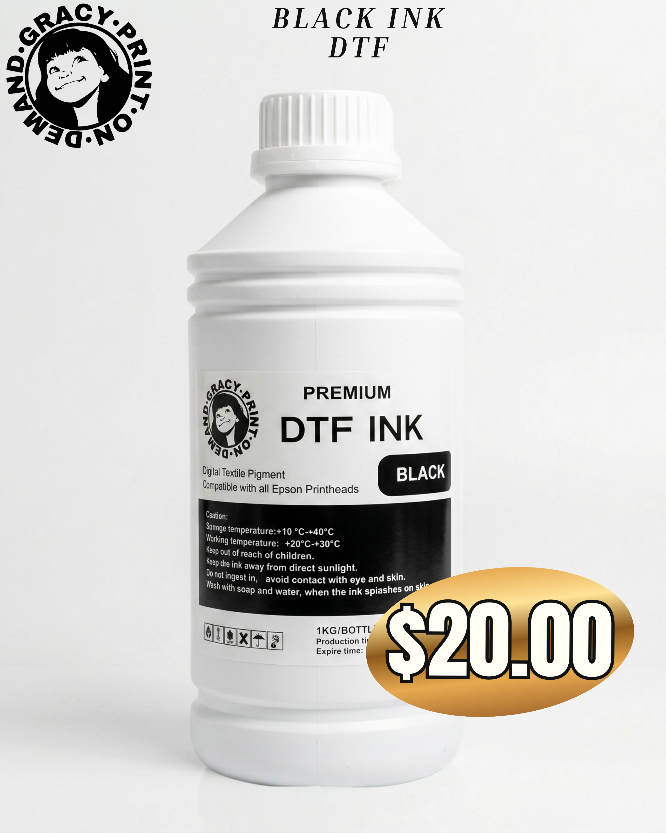 DTF Ink Bottles – 35oz | Set of 5 (CMYK + White) or Single Colors | Direct to Film Printing