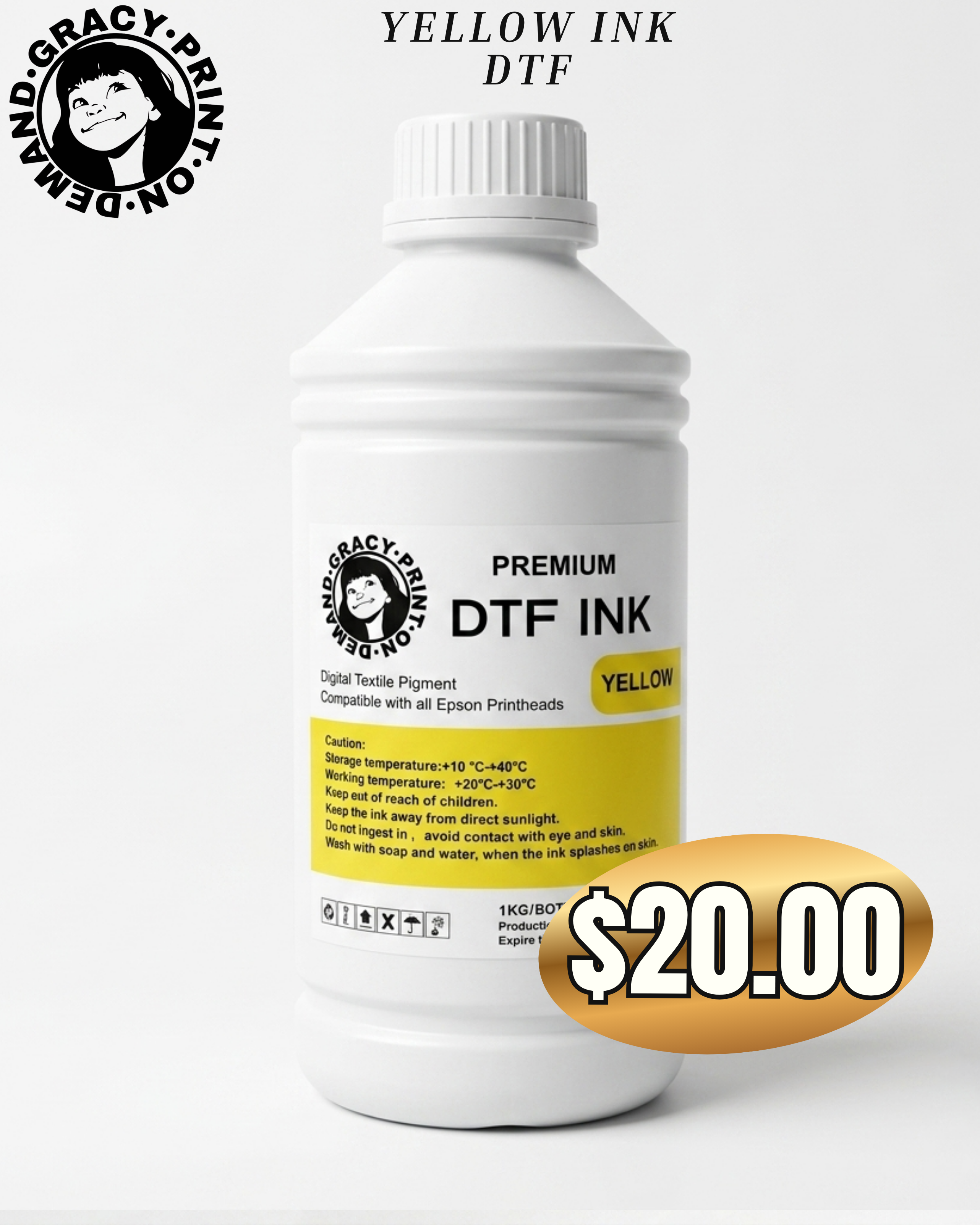 DTF Ink Bottles – 35oz | Set of 5 (CMYK + White) or Single Colors | Direct to Film Printing