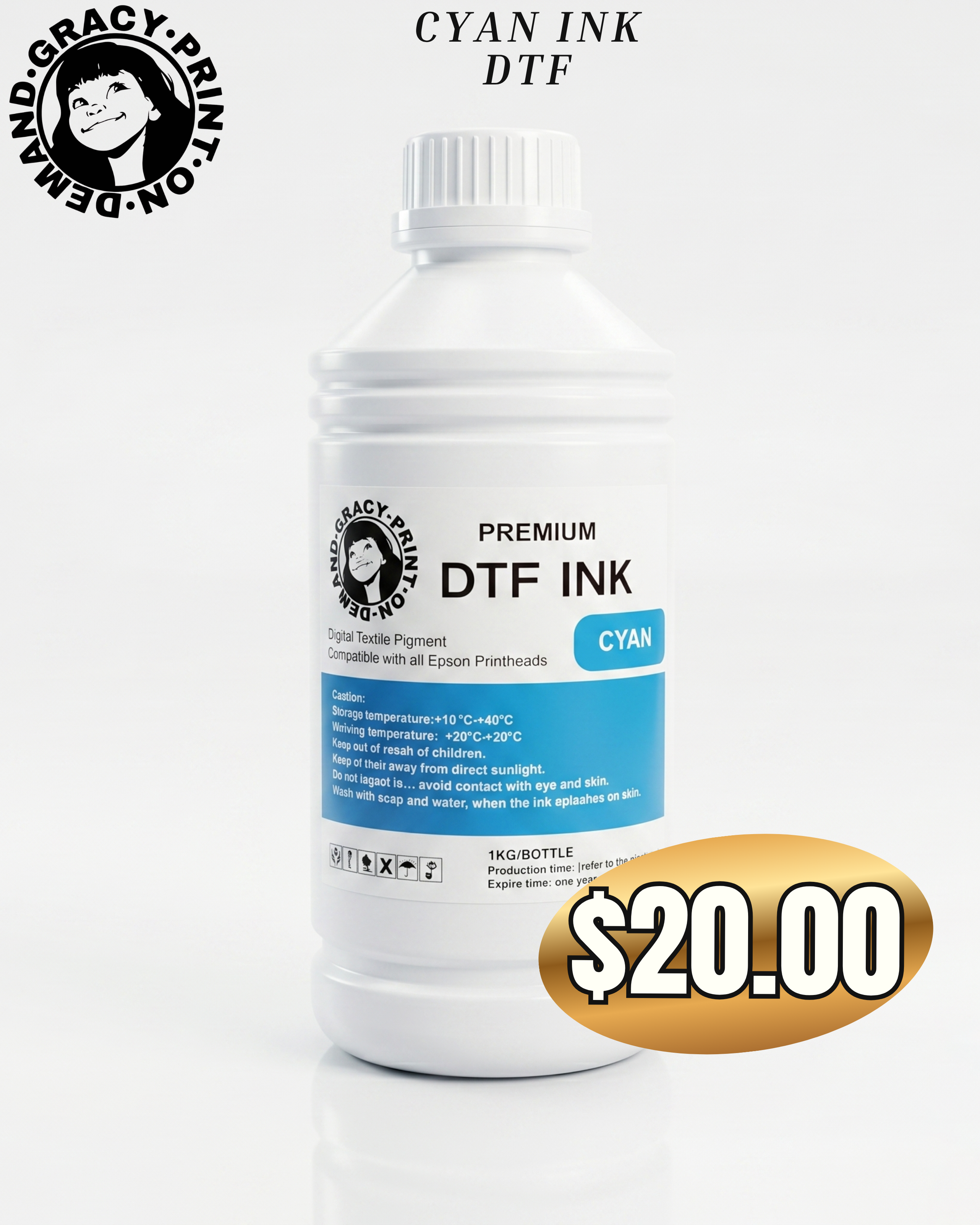 DTF Ink Bottles – 35oz | Set of 5 (CMYK + White) or Single Colors | Direct to Film Printing