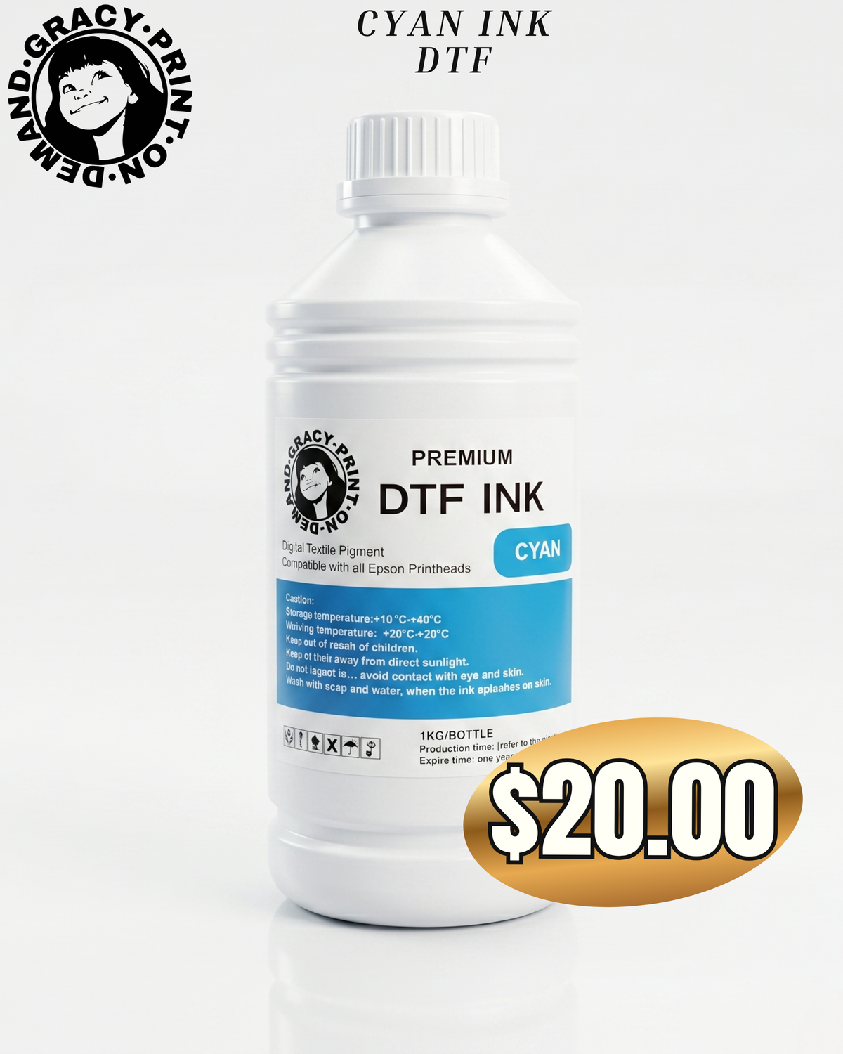 DTF Ink Bottles – 35oz | Set of 5 (CMYK + White) or Single Colors | Direct to Film Printing