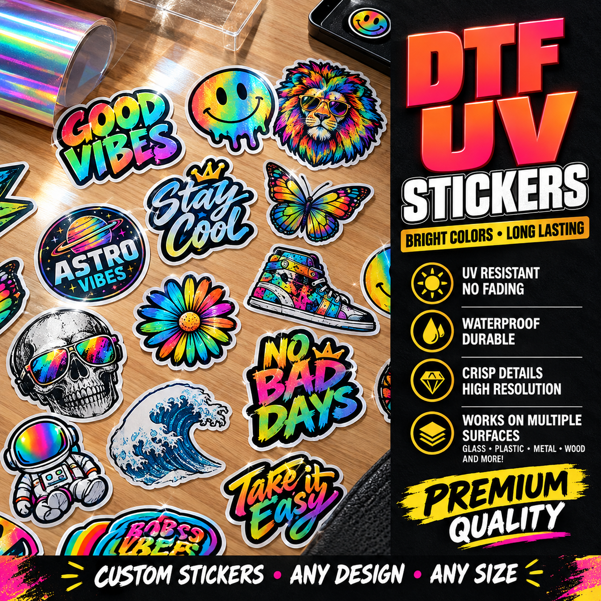 Premium UV DTF Stickers –  22"*36" Jumbo Roll - No Weeding, No Heat Press Required