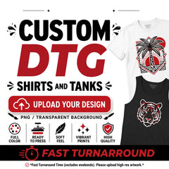 Custom DTG Printed Shirts & Tanks – No Minimum | Print on Premium Vintage Wash Style or Bring Your Own