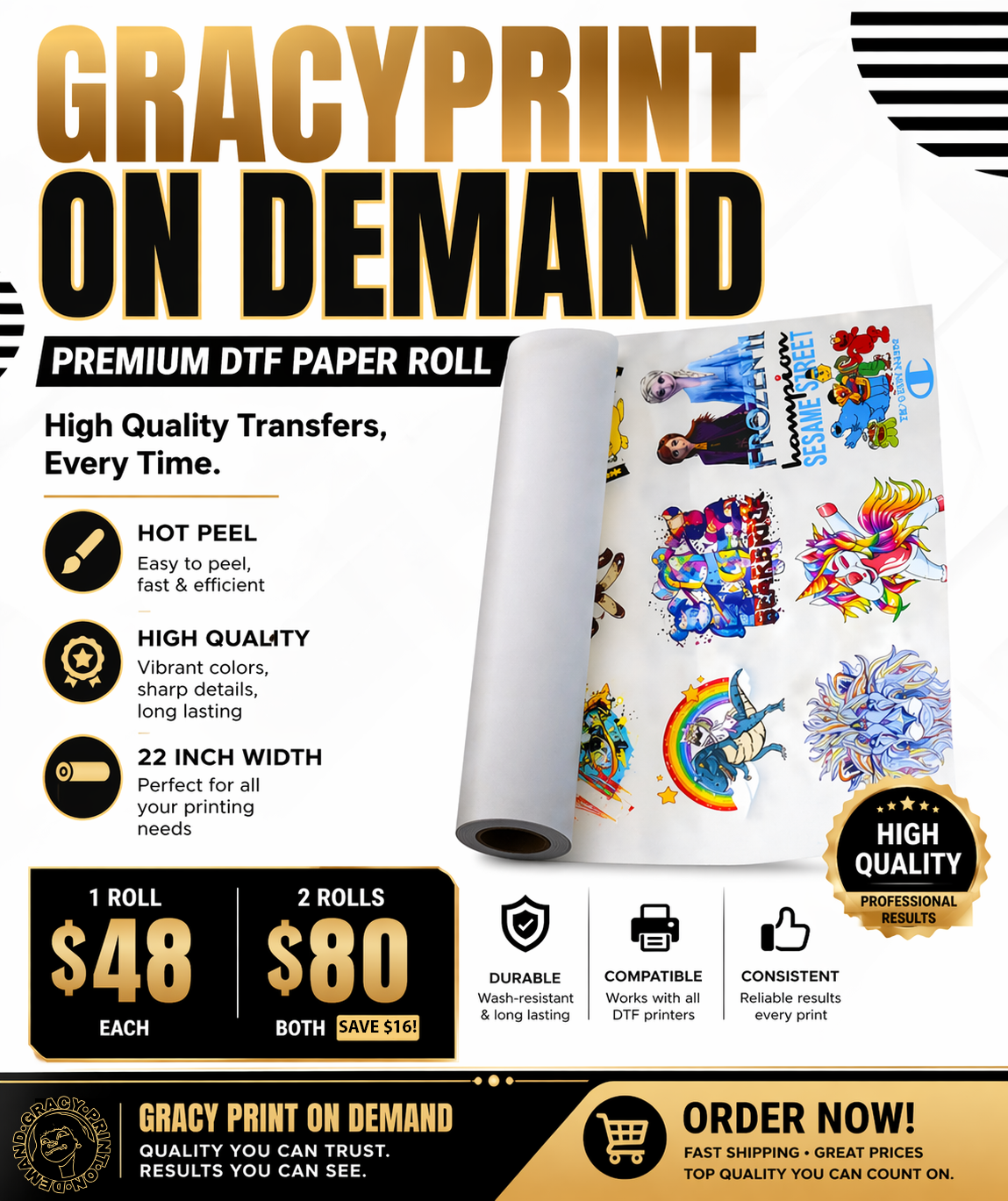 DTF Film Roll – 22” x 328 ft | Hot Peel Direct to Film Printing