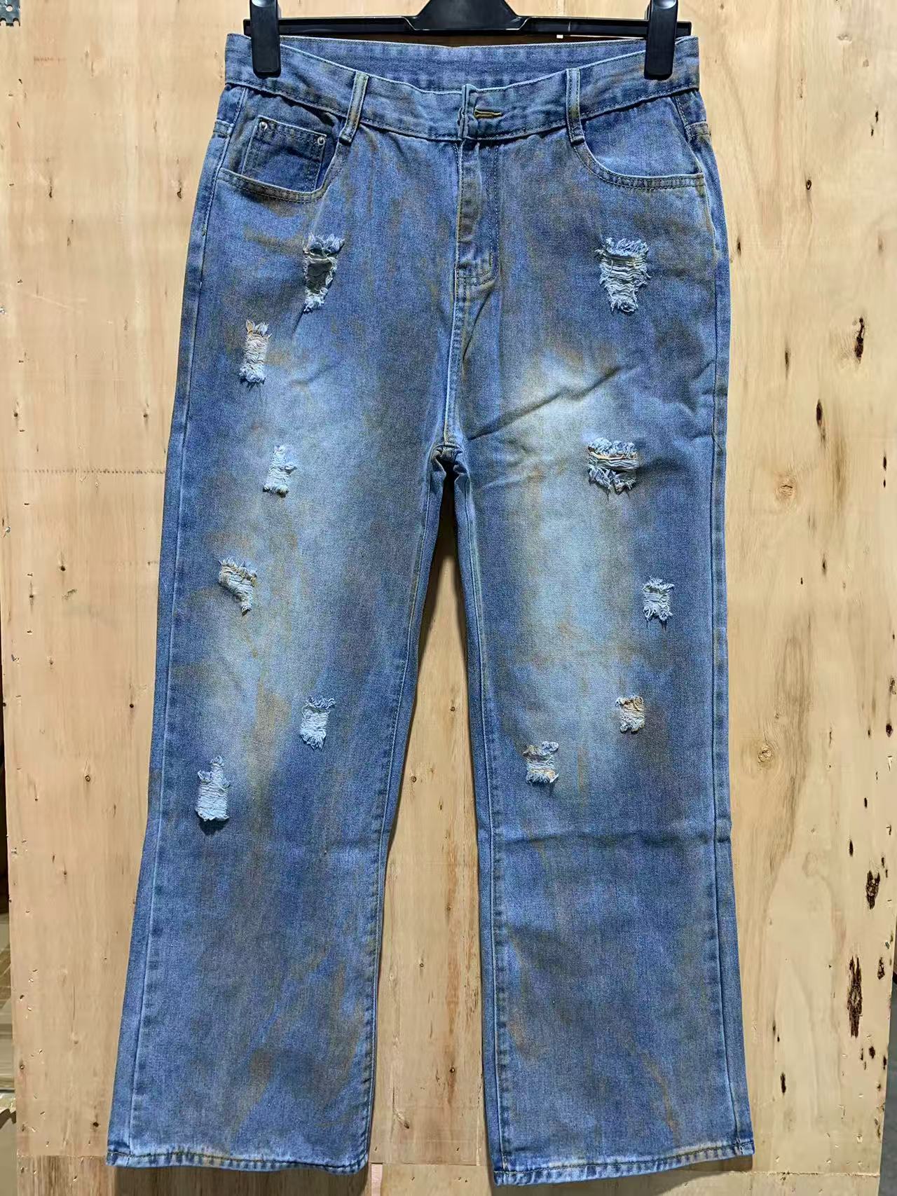 Distressed Vintage Wash Straight-Leg Jeans