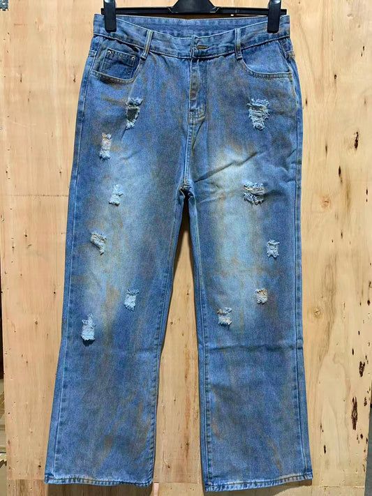Distressed Vintage Wash Straight-Leg Jeans