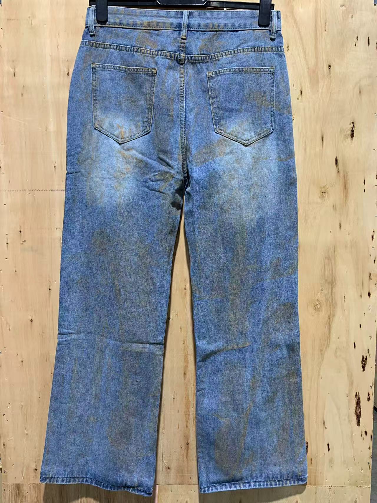 Distressed Vintage Wash Straight-Leg Jeans