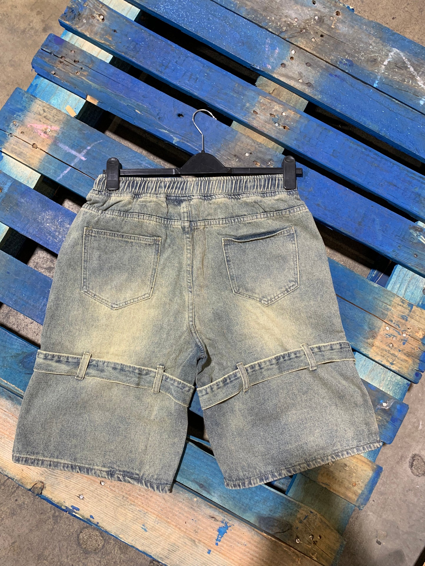 Vintage Washed Denim Utility Shorts