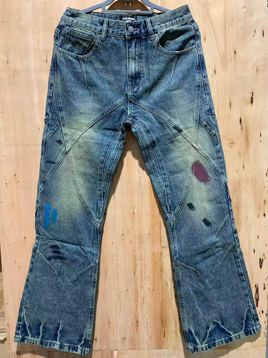 Vintage Patchwork Washed Denim Jeans