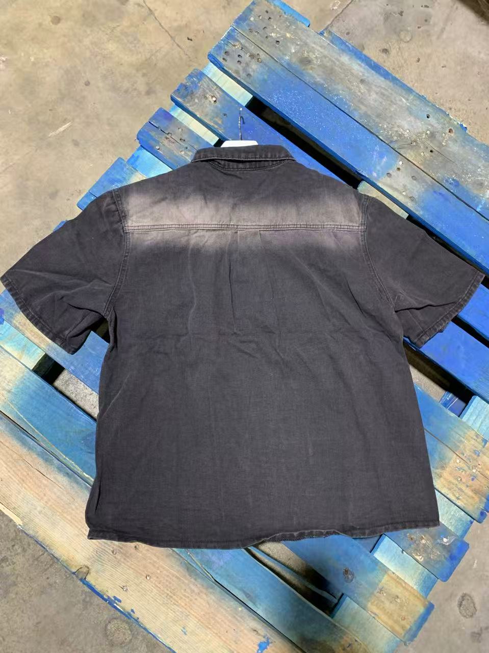 Vintage Washed Denim Short-Sleeve Shirt-Black