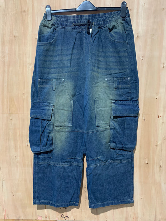 Denim Cargo Shorts – Relaxed Fit with Elastic Waist