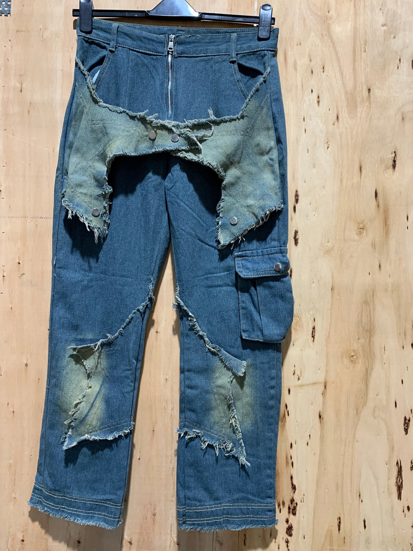 Distressed Patchwork Cargo Denim Pants