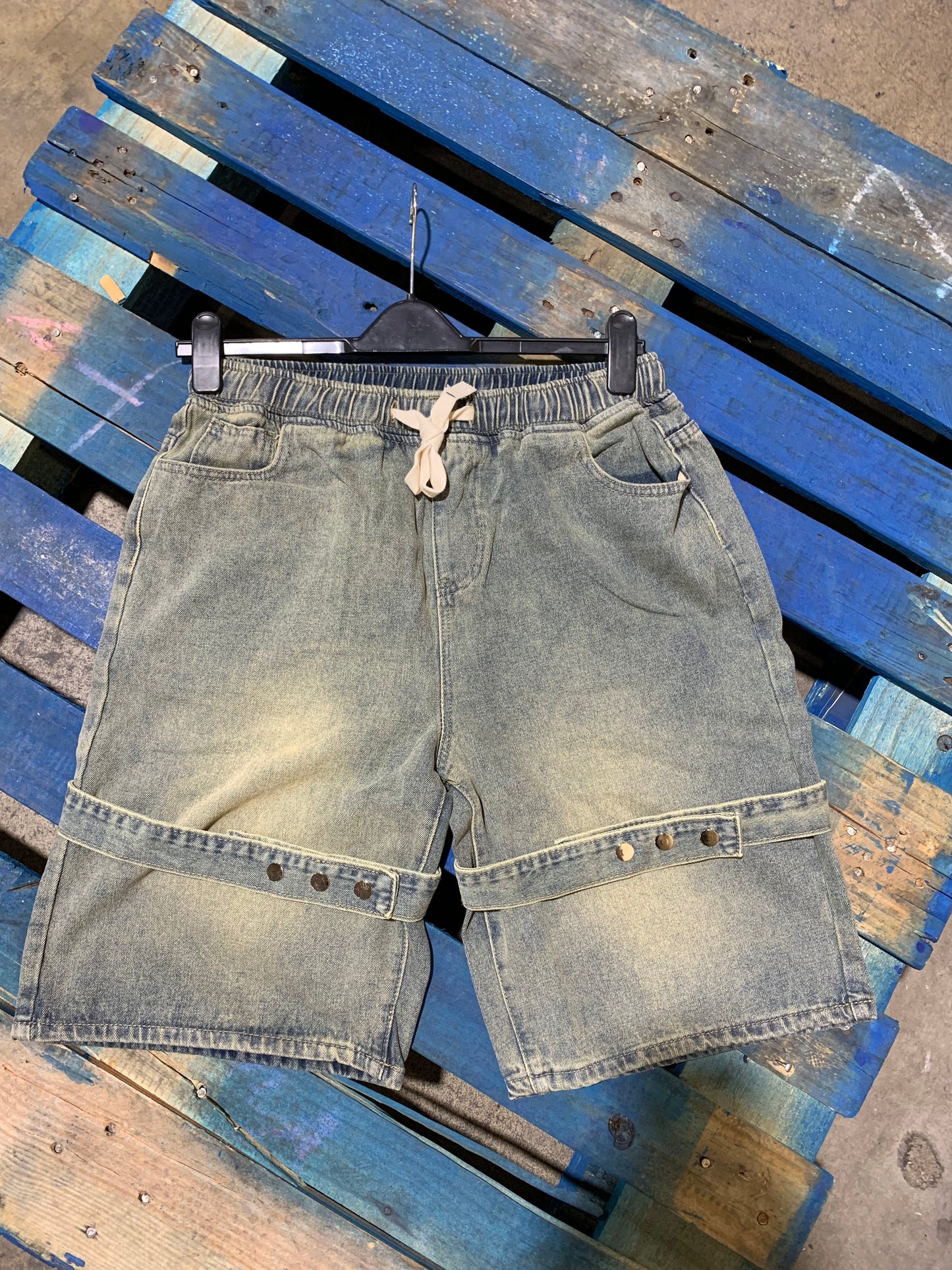 Vintage Washed Denim Utility Shorts