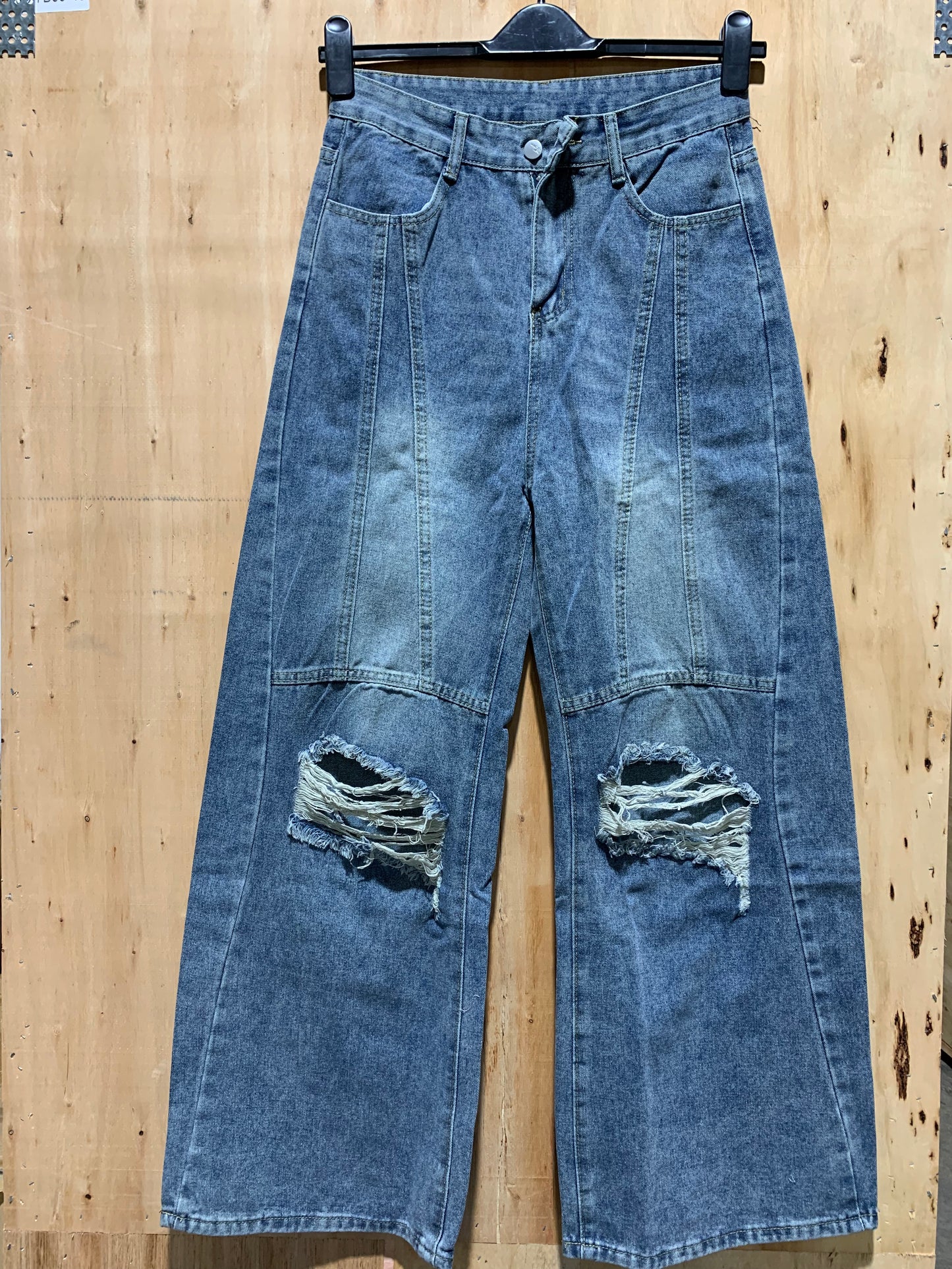 Wide-Leg Distressed Denim Jeans