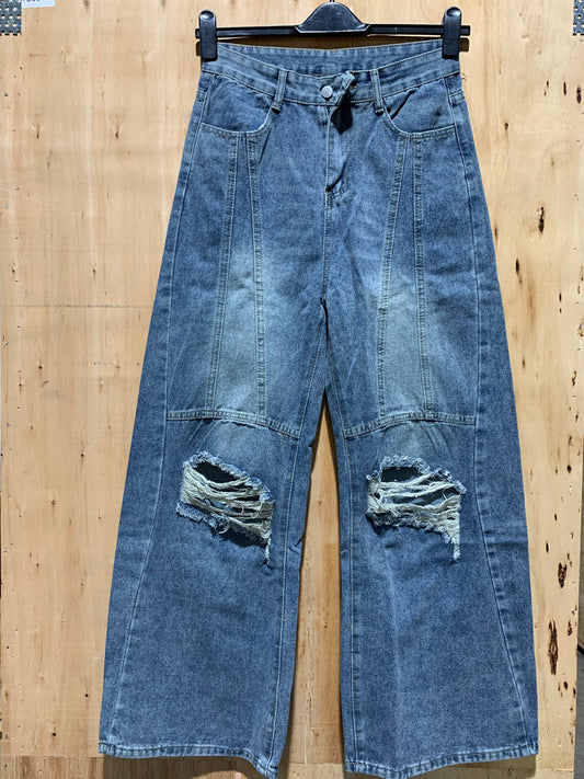 Wide-Leg Distressed Denim Jeans